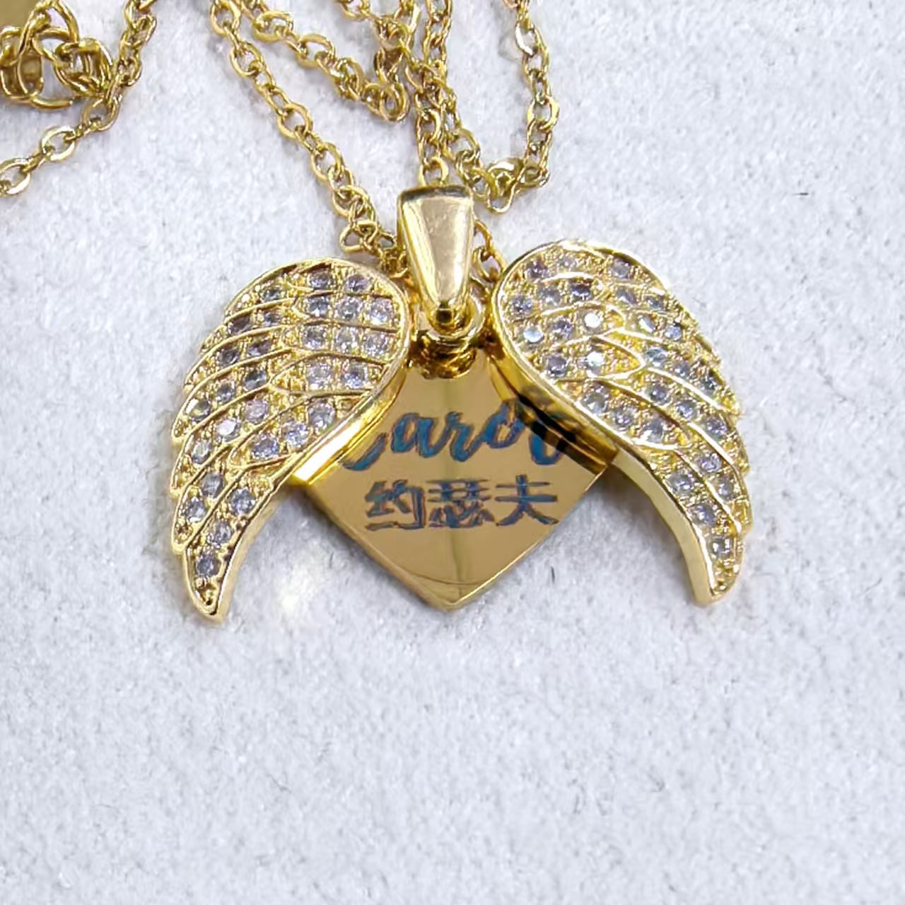 Angel Wings Titanium Steel Necklace - Gold/Silver Options, Customizable Name Engraving