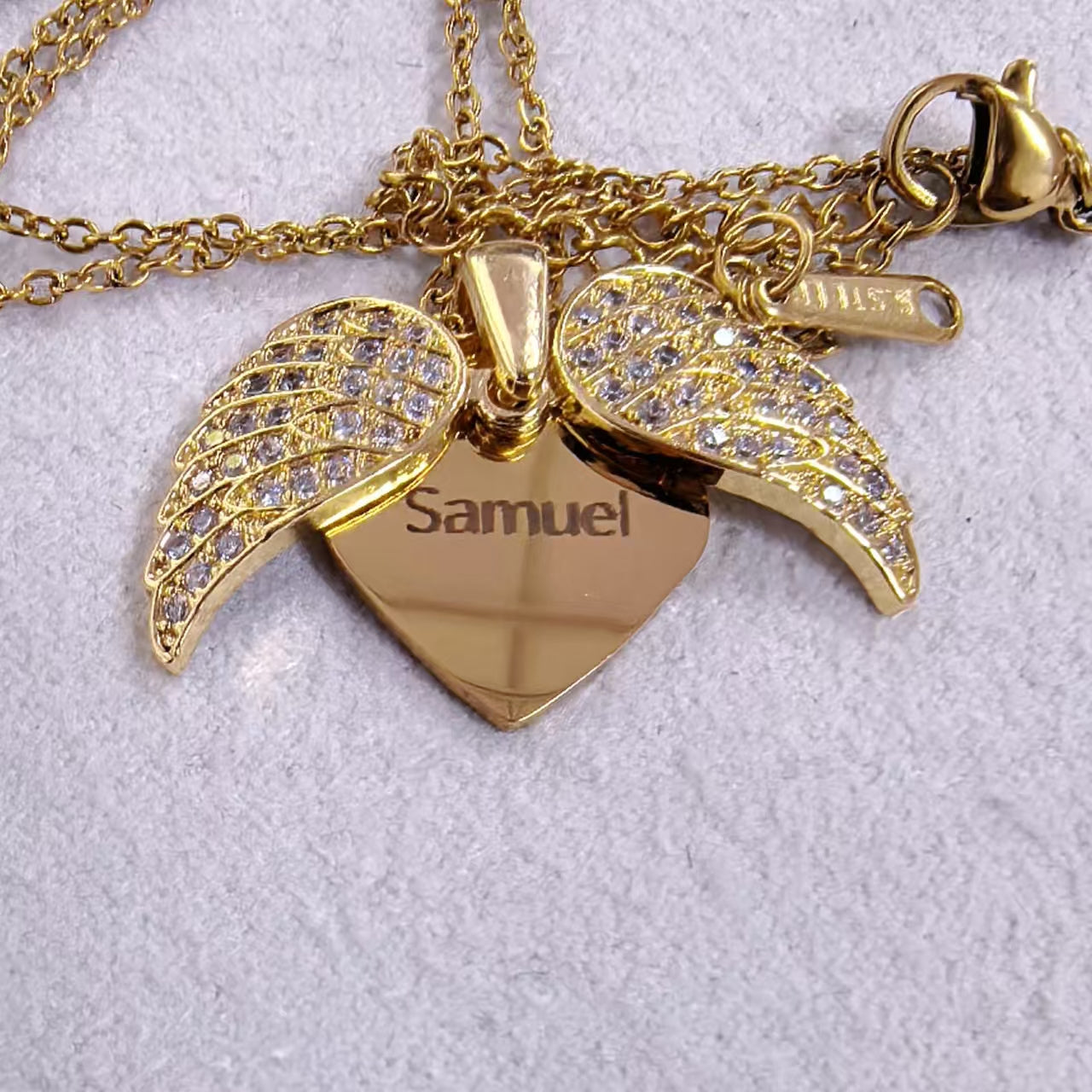 Angel Wings Titanium Steel Necklace - Gold/Silver Options, Customizable Name Engraving