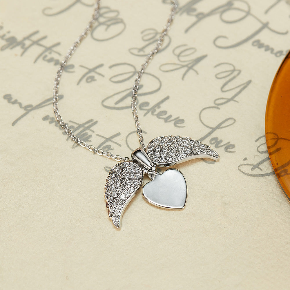 Angel Wings Titanium Steel Necklace - Gold/Silver Options, Customizable Name Engraving