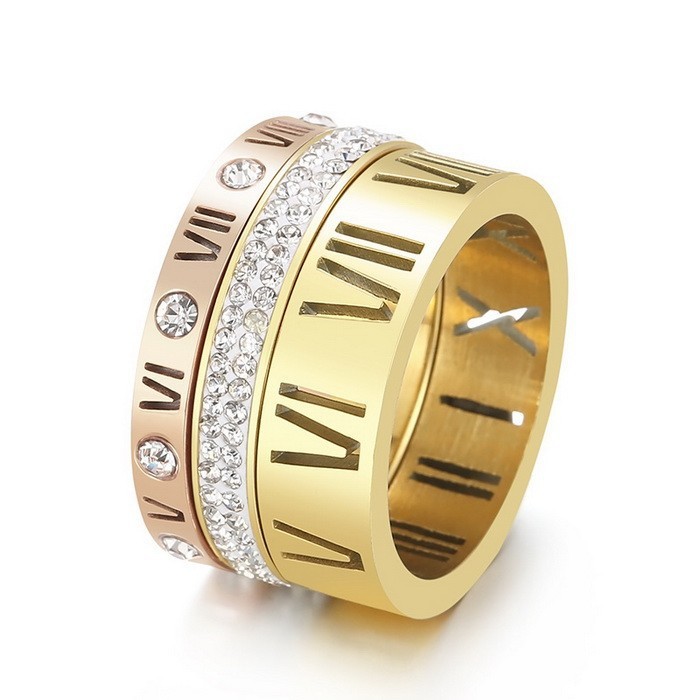 a-38 Fedsolife Women's Triple Wedding Accessories Unique Multi-Roman Letters Fashion Rings Stainless Steel - Image 4
