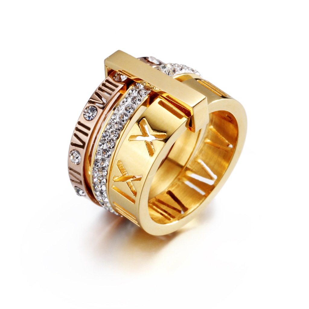 a-39 Fedsolife Women's Triple Wedding Accessories Unique Multi-Roman Letters Fashion Rings Stainless Steel - Image 5